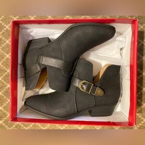 Belk Black Ankle Booties with Buckle Detail, Size 8.5